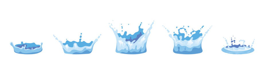 Pouring Water Splashes Flat Icon Set