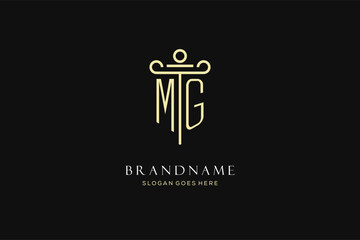 Luxury modern monogram MG logo for law firm with pillar icon design style - obrazy, fototapety, plakaty