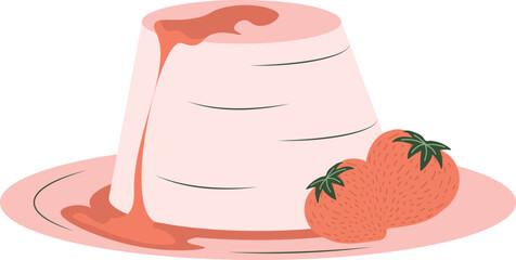 flat strawberry pudding. vector illustration with red dessert