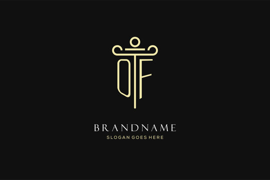 Luxury modern monogram OF logo for law firm with pillar icon design style