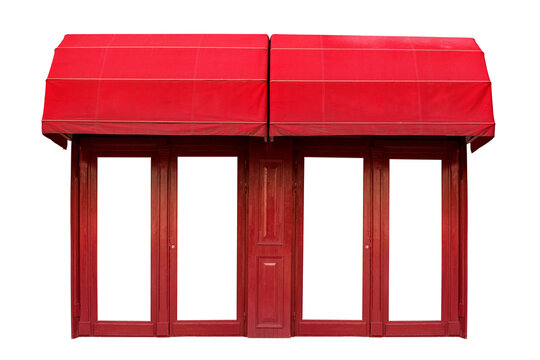 red wood door and clear window and decorate canopy shop in