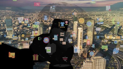 online shopping and the internet network alteration in smart city . Concept of future wireless digital connecting ,online shopping and social media networking . High quality 4k footage - Powered by Adobe