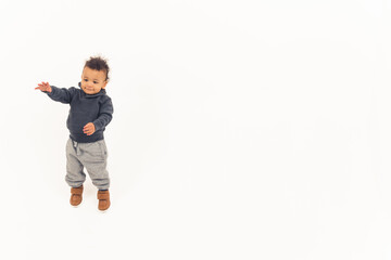 jumping afro american boy - isolated. High quality photo