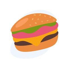 Hamburger or cheeseburger icon. Vector isolated illustration. Minimalistic flat style. Fast food. Vector for advertising cafes, bars, restaurants, shops.