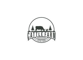 cattle farm logo template in white background