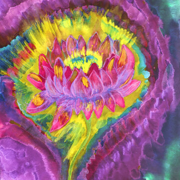 Vibrant lotus flower. The dabbing technique near the edges gives a soft focus effect due to the altered surface roughness of the paper.