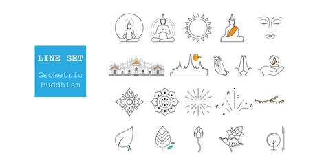 Set of thin line icon religion buddha outline vector stroke on white background