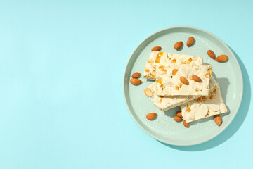 Concept of tasty food with nougat, space for text