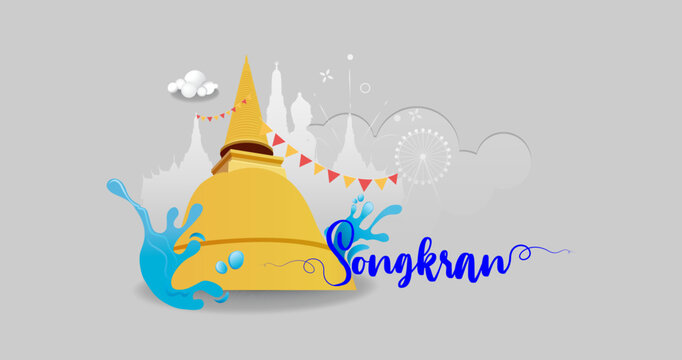 Songkran festival Thailand this summer banner design on water splash vector background - Thailand travel concept