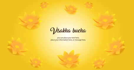 Visakha Bucha Buddhism lotus on yellow background - Buddhism holidays culture Thailand, banner template
