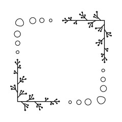 Geometric square floral empty frame with branches and flowers. Elegant herbs or blossoms. Vector botanical outline borders set