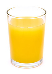 Glass of fresh orange juice isolated on white background