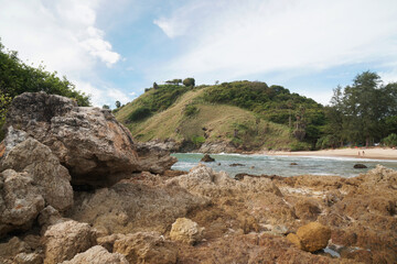 Landscape nature of Rock cliff View Point from Yanui Beach Phuket island - Blue nature seascape abstract scene - summer sky 