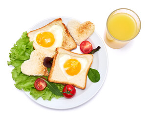 Fried Egg on Toast Bread isolated on white background