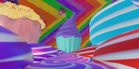 big cup cake wallpaper 3D rendering