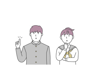 上を見上げる男子学生と女子学生のイラスト