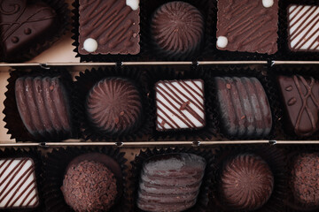 Assorted chocolates candy in a box