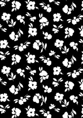 Mono floral print on dark ground