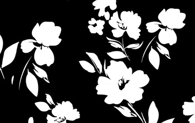 Mono floral print on dark ground