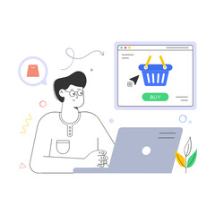 A character based flat illustration of e commerce  