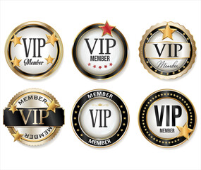 VIP gold and black labels and badges collection