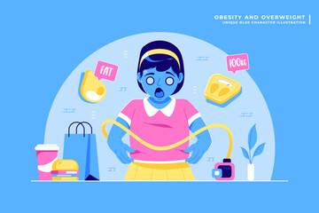 obesity and overweight fat girl character illustration 