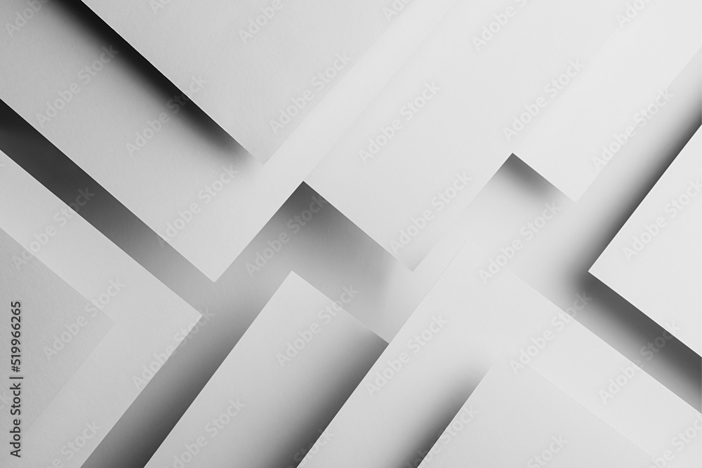 Poster white abstract geometric background in simple minimalist style with flying white surfaces as relievo