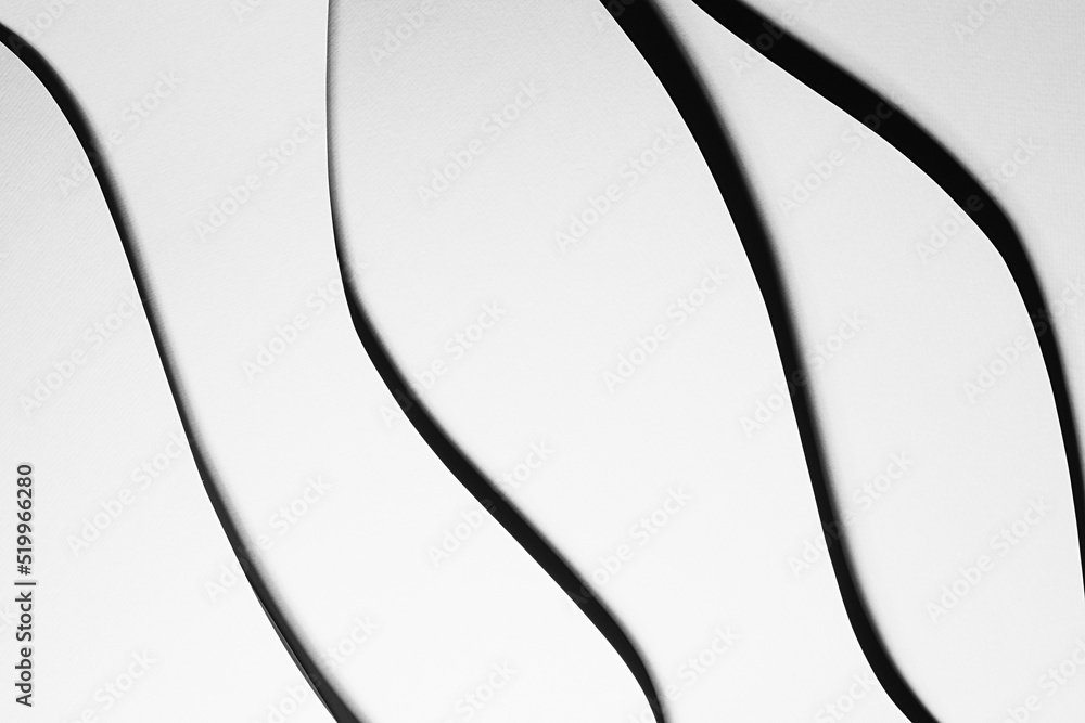 Poster white abstract geometric background with soar vertical curved waves pattern in hard light with black