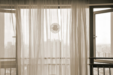 Window with curtains and Chinese paper cutting	