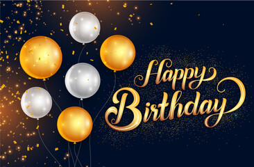  happy birthday card with golden balloons
