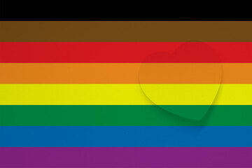 Single Heart Shape LGBTQI Pride flag color abstract background - texture backdrop or Rainbow pride flag - symbol of Lesbian, gay, bisexual, and transgender flag of LGBTQI  Love  Valentine Concept 