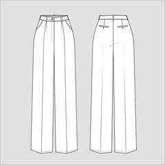 Women's Simple Wide Trousers Technical Flat Sketch