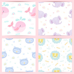 seamless pattern with funny animals for babies. vector illustration in pastel colors
