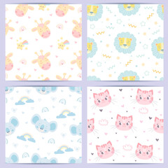 seamless pattern with funny animals for babies. vector illustration in pastel colors