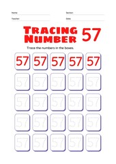 High Resolution full page Kids Counting 51 to 100 Practise Study Material, Number Tracing Homework Set for Preschool kids.