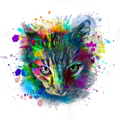 Zelfklevend Fotobehang abstract colorful cat muzzle illustration, graphic design concept © reznik_val