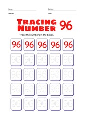 High Resolution full page Kids Counting 51 to 100 Practise Study Material, Number Tracing Homework Set for Preschool kids.