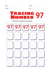 High Resolution full page Kids Counting 51 to 100 Practise Study Material, Number Tracing Homework Set for Preschool kids.