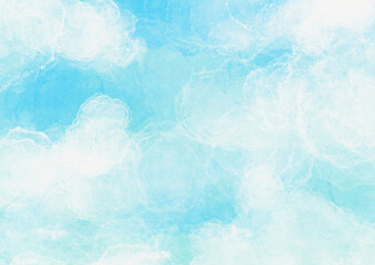 雲が浮かぶ青空　画用紙ペイント　水彩背景フレーム