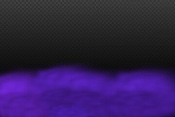 Realistic scary mystical violet fog in night Halloween. Purple poisonous gas, dust and smoke effect.
