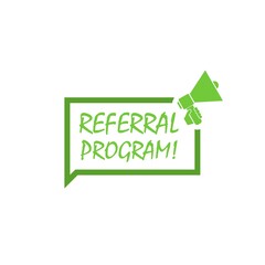 Megaphone with Referral program icon. Referral program chat think megaphone message isolated on white background
