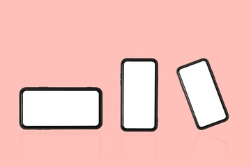 modern mobile phone, smartphone isolated set on pink 