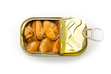 Tin of canned mussels with sauce