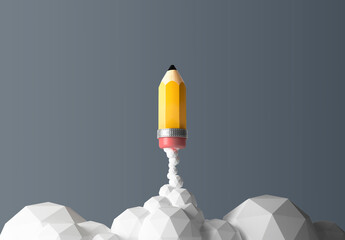 Start up concept. Pencil launching like toy rocket. Business success background design concept. 