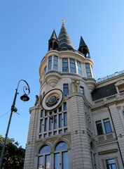Fototapeta na wymiar Astronomical Clock Building with Lamp Post in Batumi, Georgia