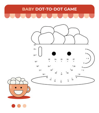Dot-to-dot game for children, hot cocoa with smile and marshmallow, autumn children game