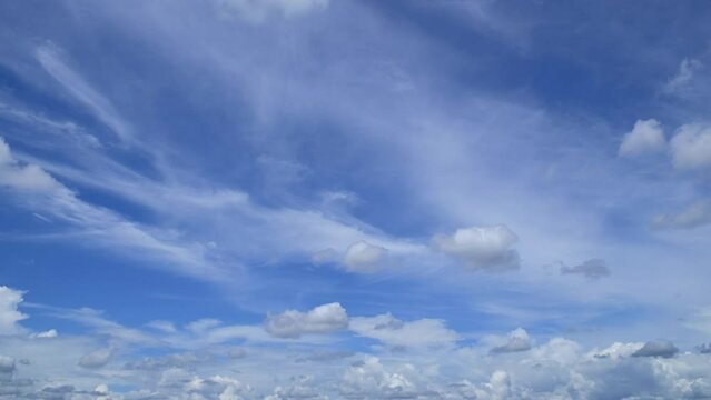 Blue sky with fluffy cloud time lapse on a sunny day 4k footage.