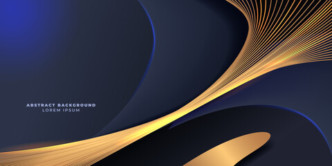 abstract dark navy blue background with golden curve line element luxury elegant