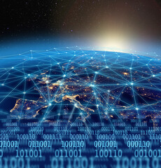 Global digital binary data flow technology concept