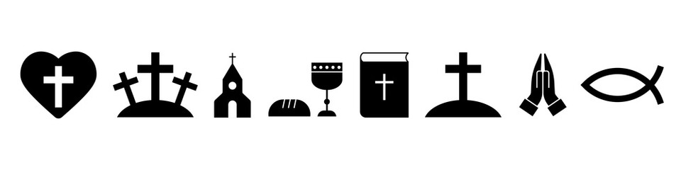 Obraz premium Christian religion icons set simple design
